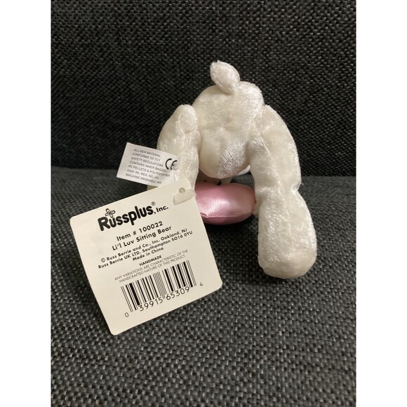 Lot of 2 Russ Berrie Russplus Lil Luv Sitting Bears Beanbag Pink Hearts Tags 6” - Picture 9 of 16